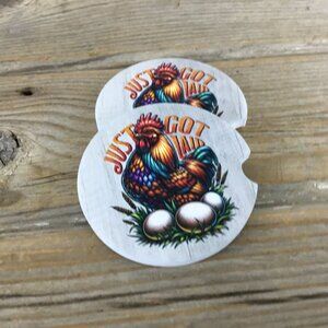 Just Got Laid Chicken and Eggs Set of 2 Funny Car Coasters